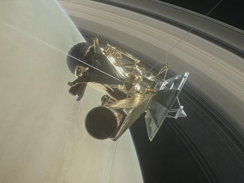 Artist’s impression of Cassini diving between Saturn and its innermost rings